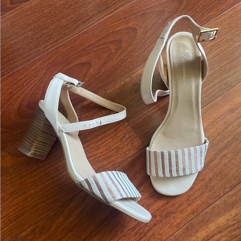 Anthropologie Rose Gold Pinstripe Block Heels 8